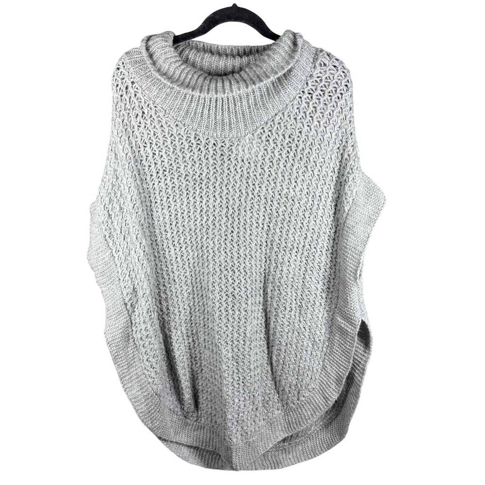 LC Lauren Conrad Poncho Women O/S‎ Grey Chunky Knit Mock Neck WLC74LP05